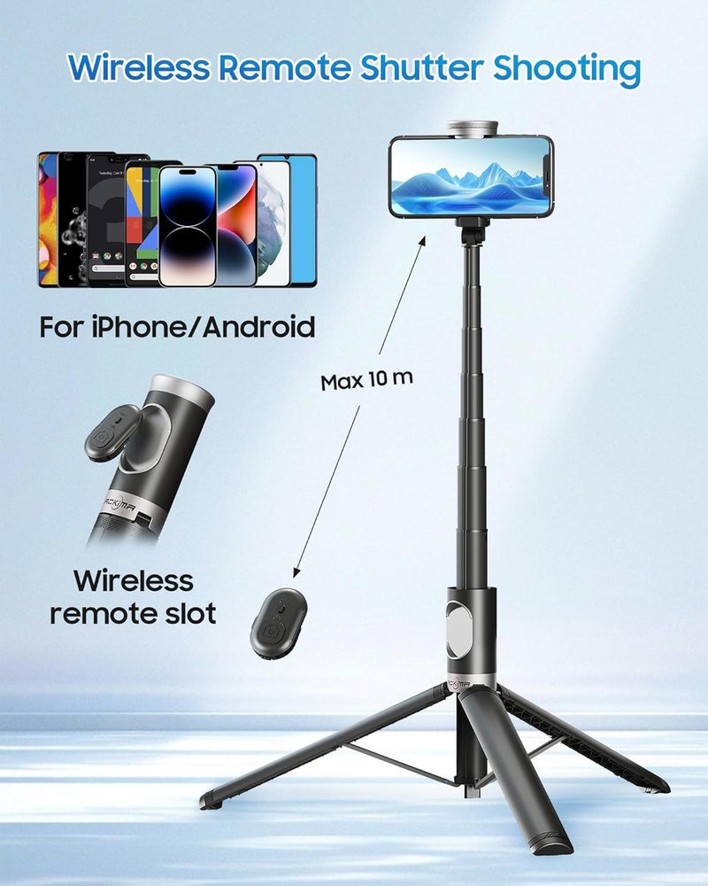 Aklima 67" Selfie Stick Tripod, All in One Phone Tripod with Wireless Remote, Extendable Compact Tripods Portable Travel Stand for iPhone Android Selfie/Video Recording/Live Stream/Vlog - Image 4